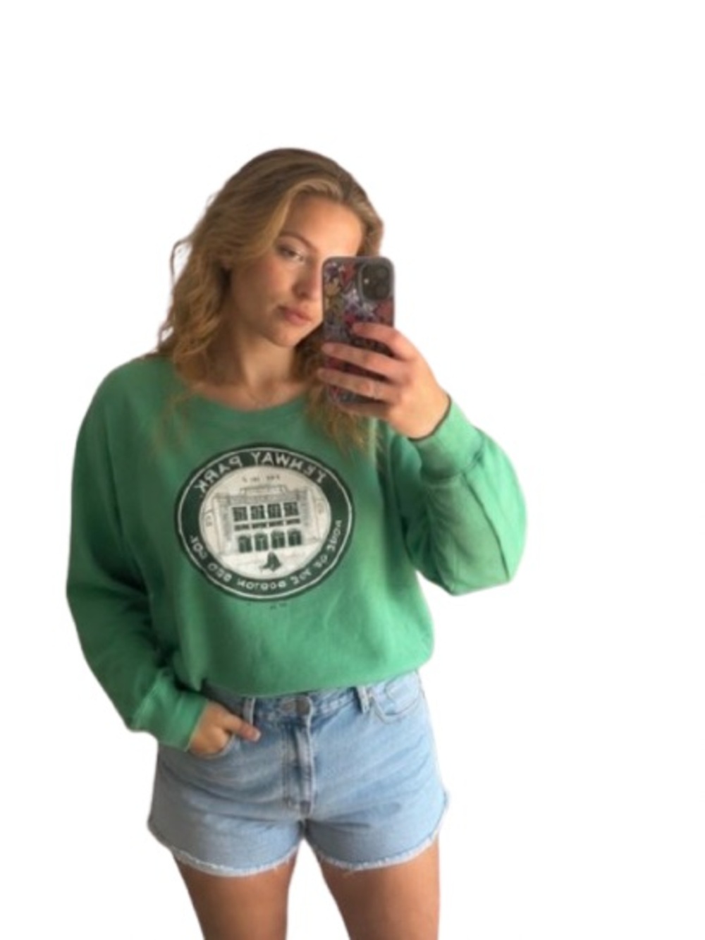 Green Crewneck Sweatshirt with White Logo Graphic